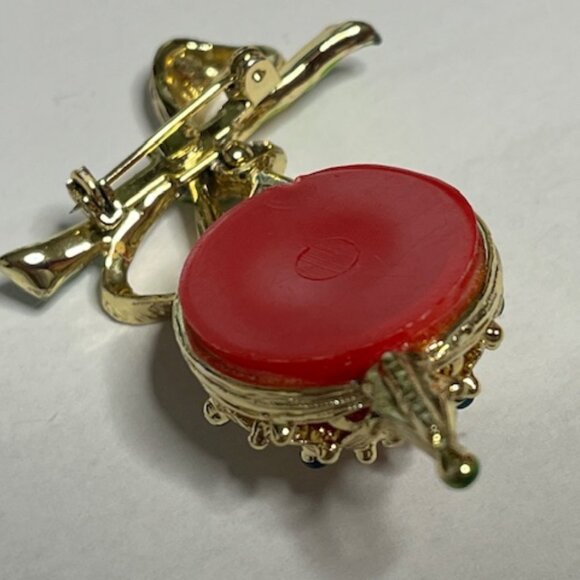 VTG Christmas Ball Ornament Brooch Enamel & Acrylic Movable Brooch Pin 1"x2.25 - Picture 9 of 13